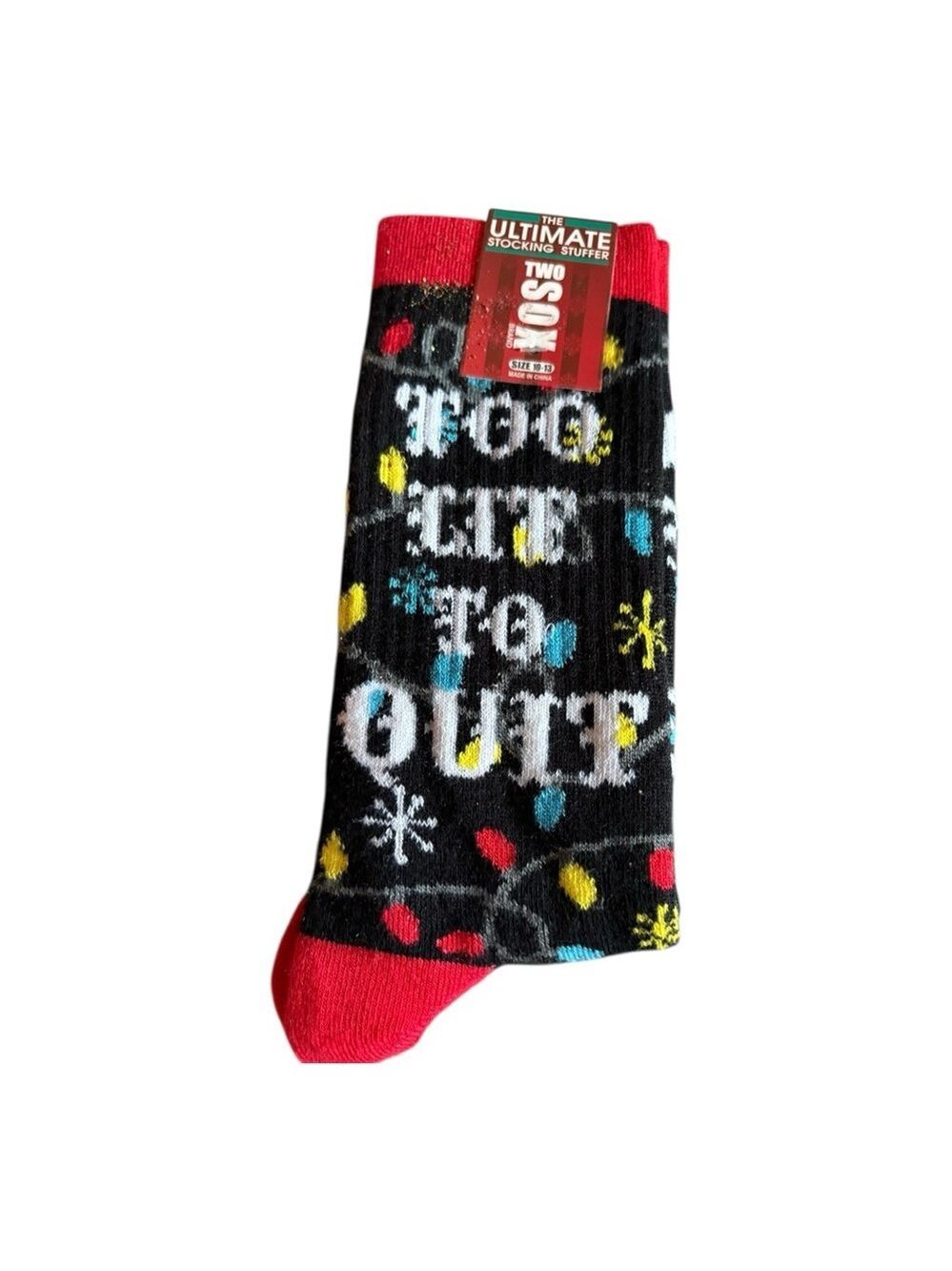 Two Sox Black Red Christmas Holiday Casual Socks Size 10-13